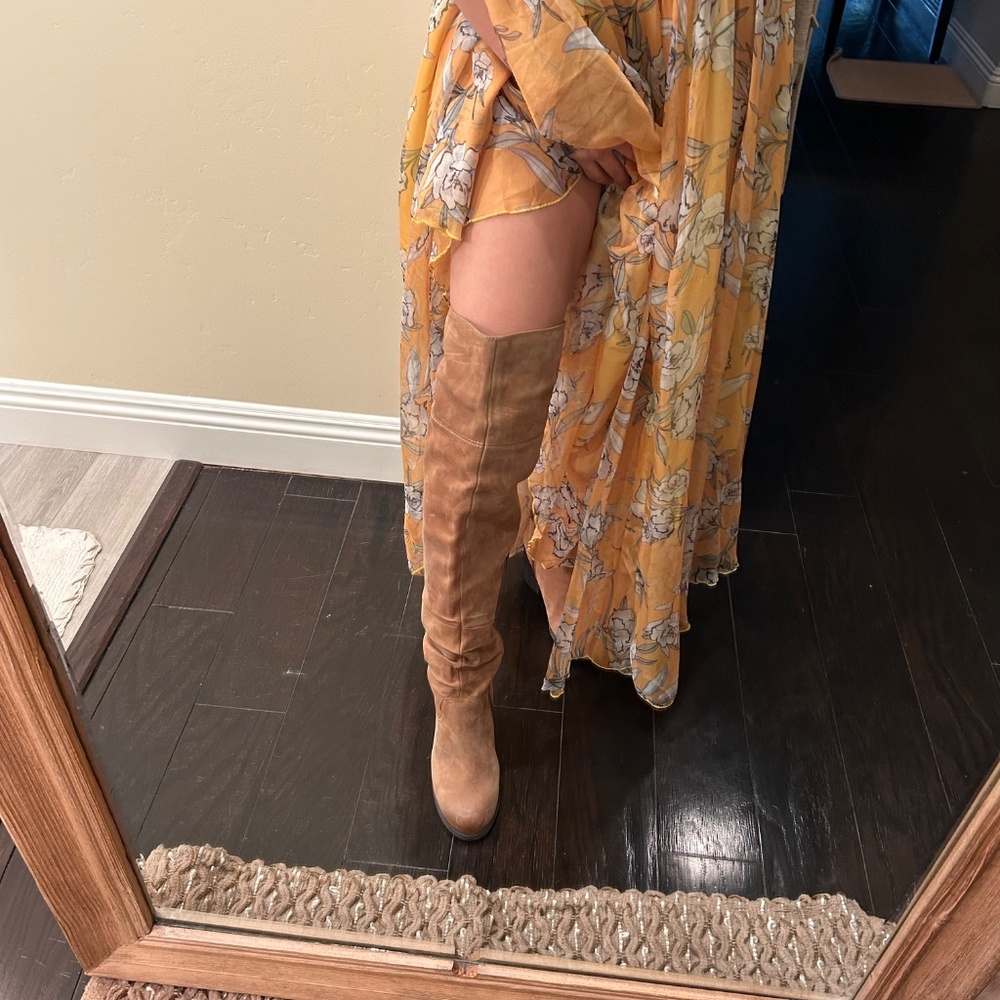 Mustard Floral Sheer Maxi Skirt XS/S Elastic Waist Boho Cottagecore - Picture 5 of 6